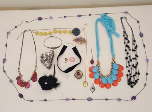 Jewelry Lot 16 Piece Necklaces Brooches Scarf Pin Hair Clip Hat Pin Locket