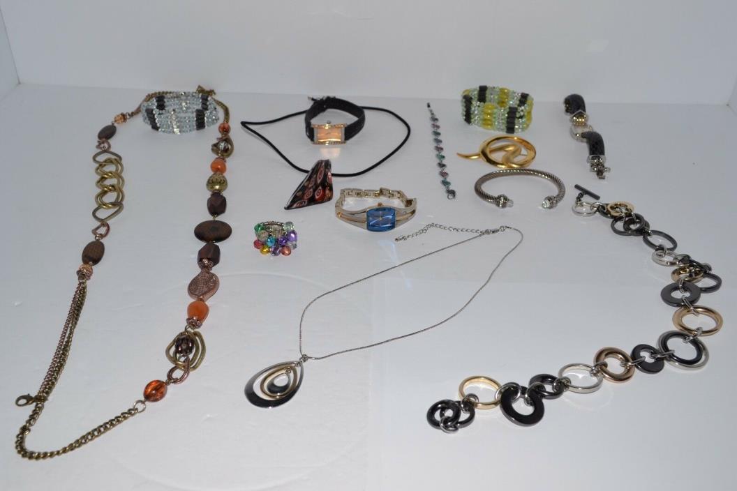 FASHION JEWELRY LOT  WATCHES / NECKLACE / BRACELETS & RING 13 ITEMS