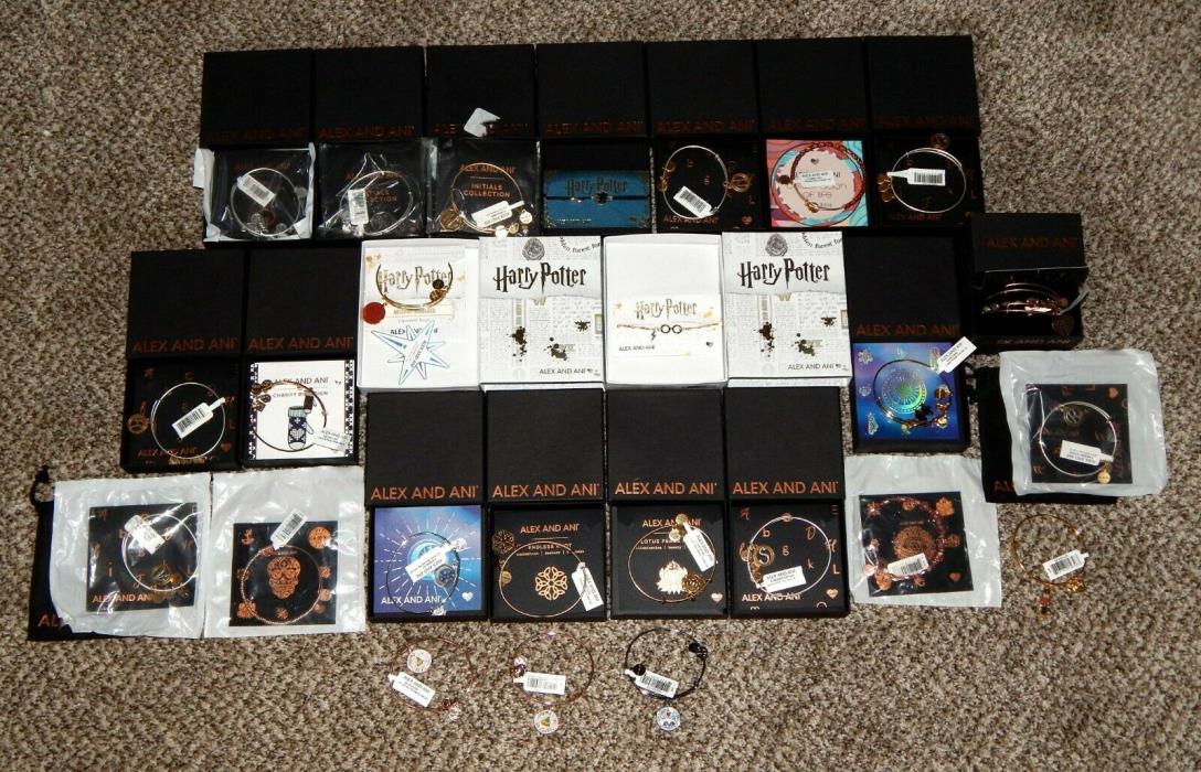 LOT Of 25 Alex And Ani Bracelets NEW Harry Potter, Elf, Christmas Tree, Initial