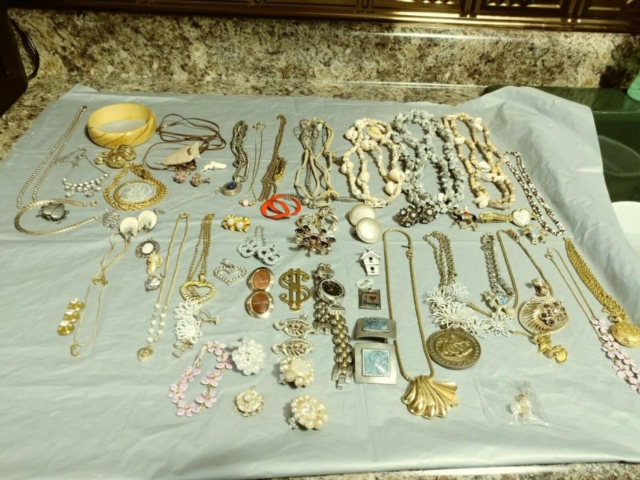 Assorted Ladies Jewelry Junk Drawer LOT Necklaces Watches Pins Earrings
