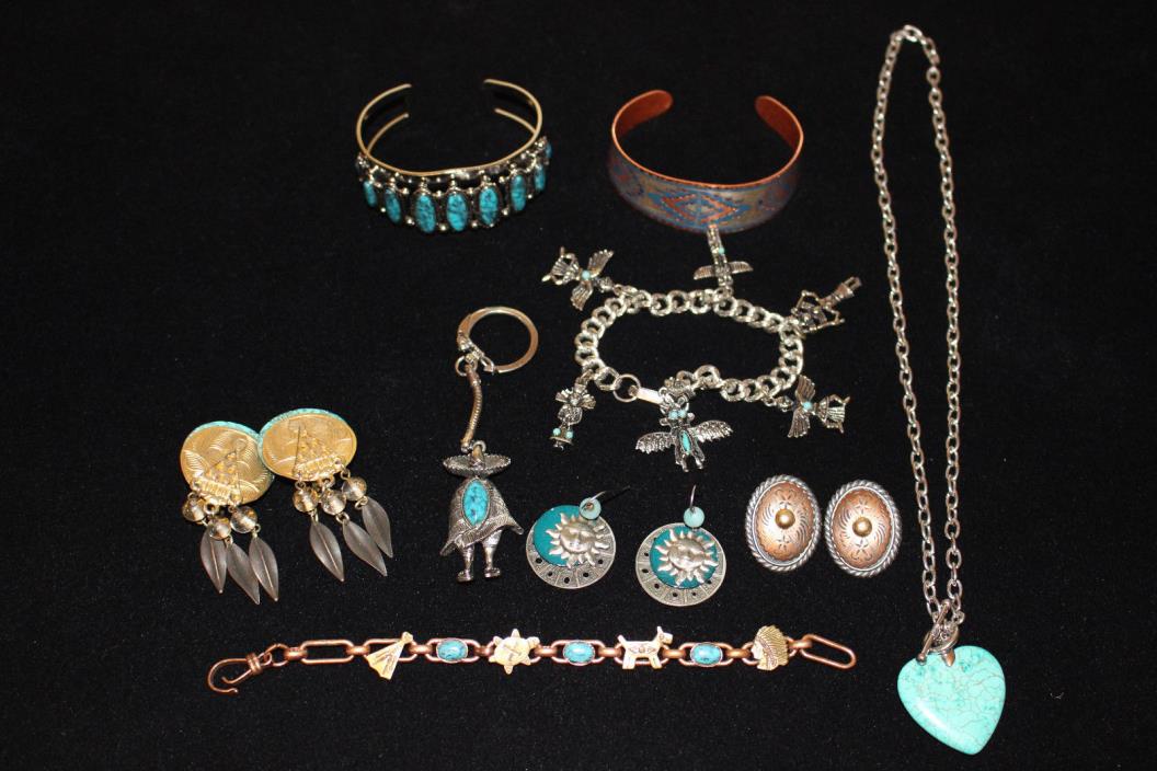 SOUTHWESTERN TURQUOISE BRACELET EARRINGS JEWELRY LOT WOMENS