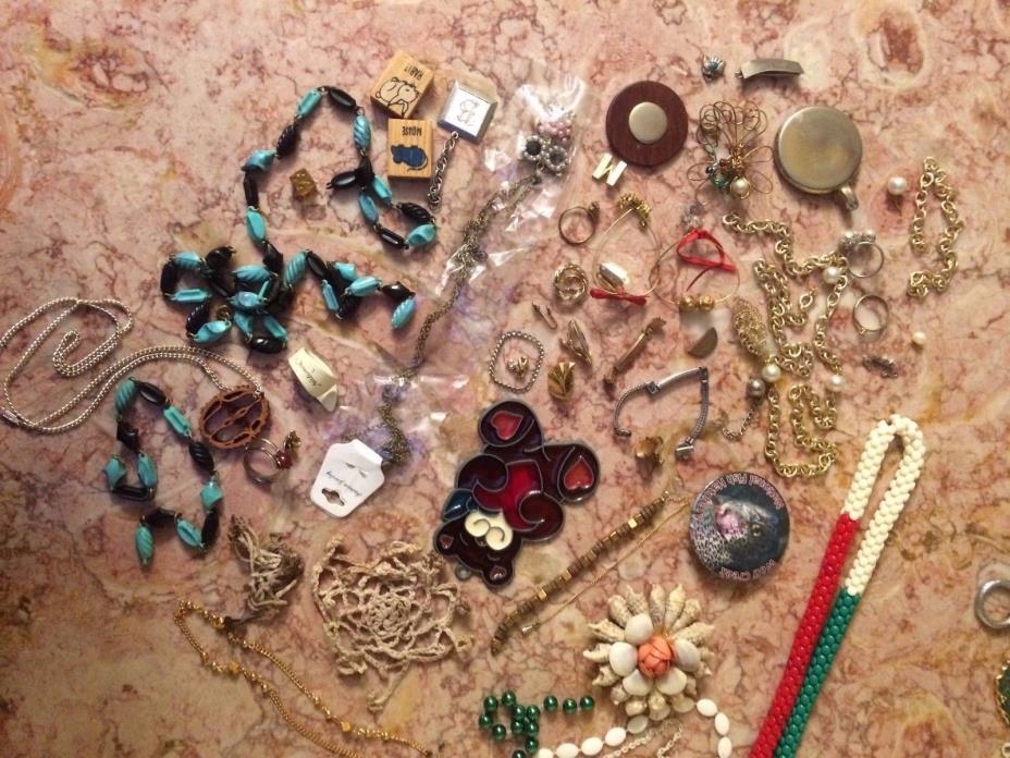 LOT Bunch Of Crafting Charms Chains Pendents Material MisMatch Beads Pin Brooch
