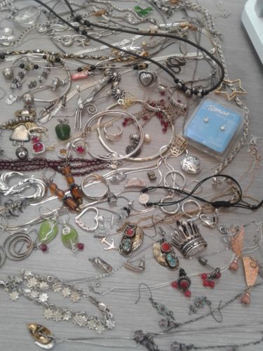 620 g sterling silver lot jewelry. pre owned condition. stones, beads, vintage+