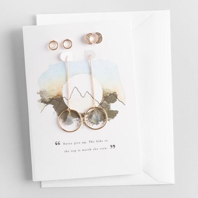 Labradorite and Gold Colored Earrings Gift Set with Greeting Card