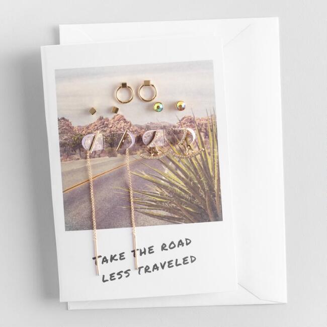 Rhinestones and Gold Colored Earrings Gift Set with Greeting Card