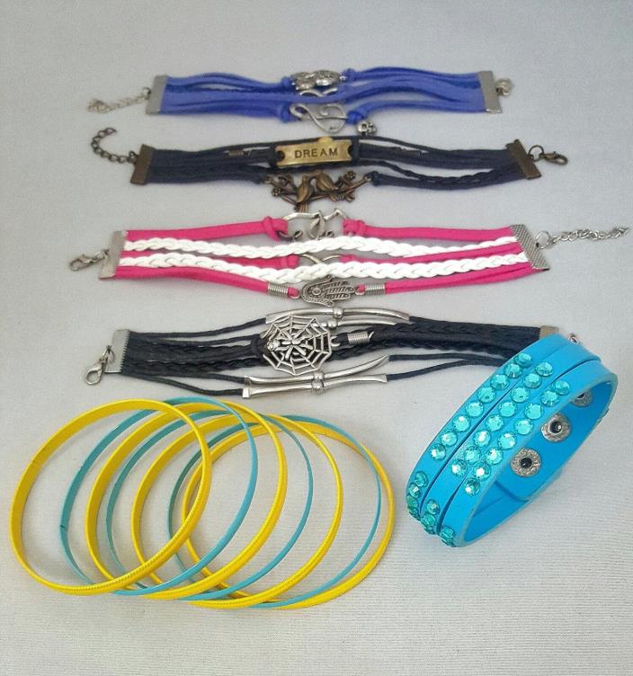 Lot 6 Bracelets Friendship Bangles Crystals Fashion Jewelry Pre-owned