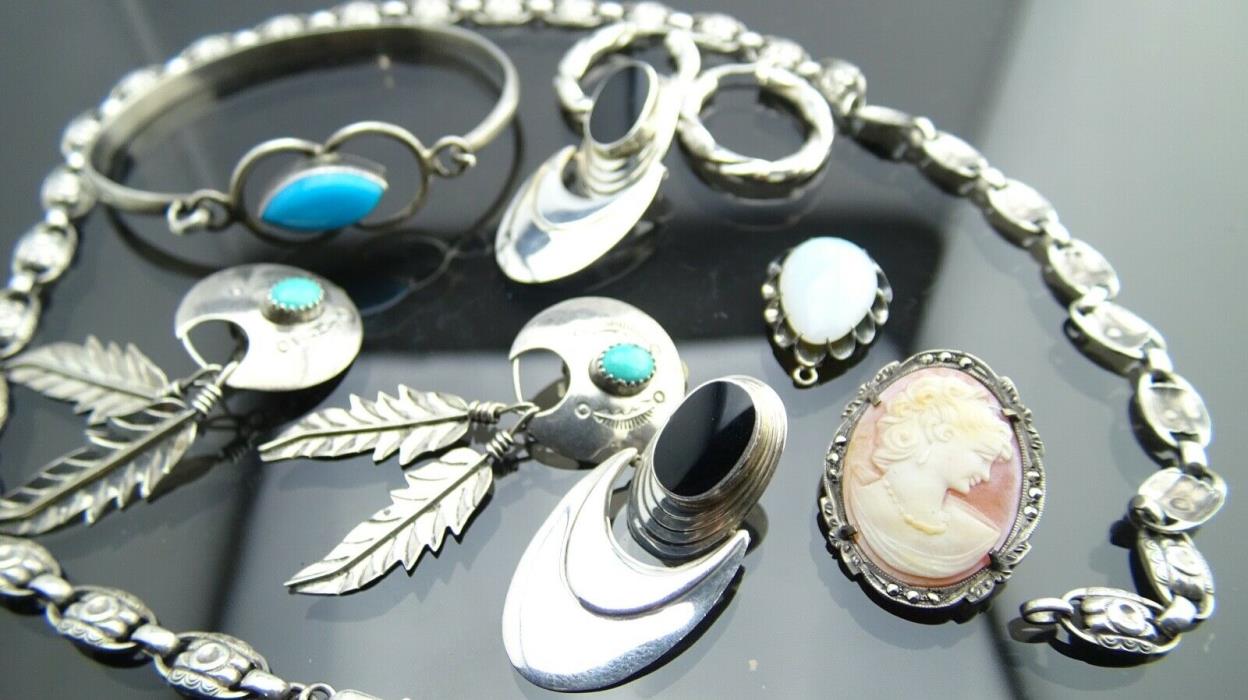 Antique sterling silver Mix Jewelry Earring/necklace/turquoise bracelet