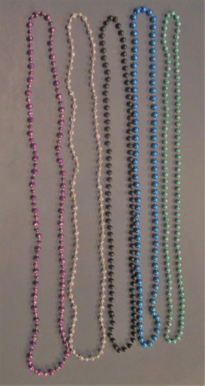 LOT of 5 Mardi  Gras Bead Necklaces Mixed Colors 30 inch length black blue green