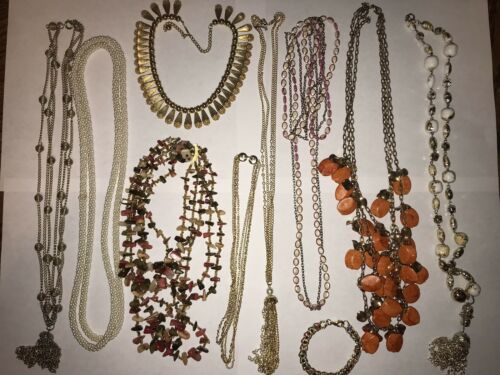 Mixed Lot Of Vintage Gold Tone Costume Jewerly 9 Necklaces And 1 Bracelet