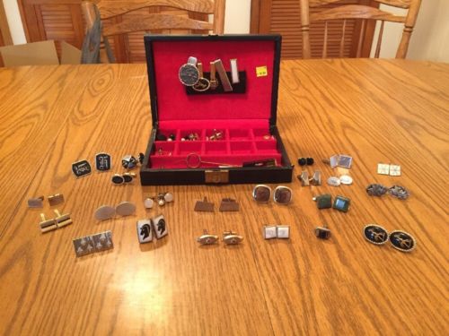 Vintage Lot of Men's Cufflinks & Tie Clips, Case, 2 lBS, 24 Sets