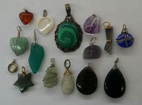 Necklace Pendant Lot 15 Pieces Assorted Stone Glass Vintage