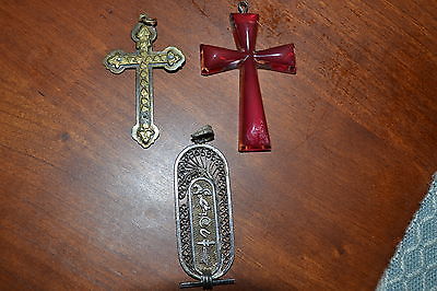 Lot of 2 Vintage Cross Pendants and Egyptian Pendant