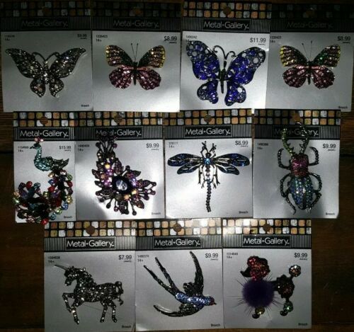 LOT of 11 NEW Metal Gallery Brooches & Pendants  High End Costume Jewelry Exotic