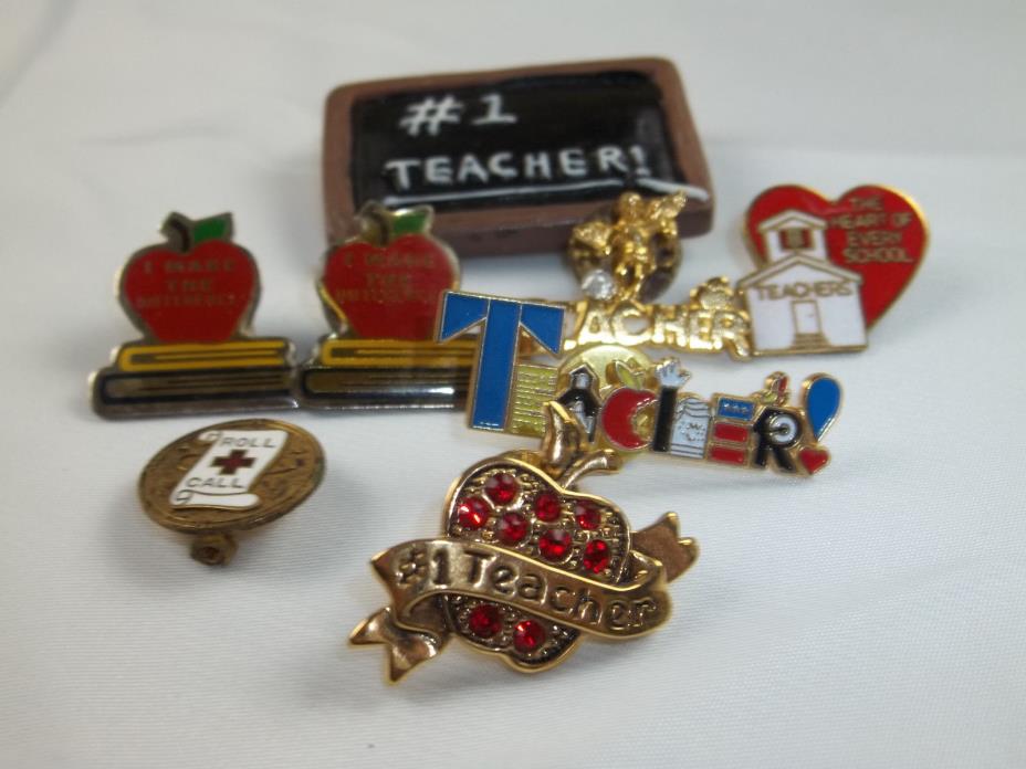 Jewelry Pin Lot ~ Teacher Pins ~ Avon Apple, Chalkboard ~ 8 pins
