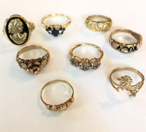 Solid 10k 14k 18k Yellow Gold Bulk Lot of 8 Rings, Assorted Sizes