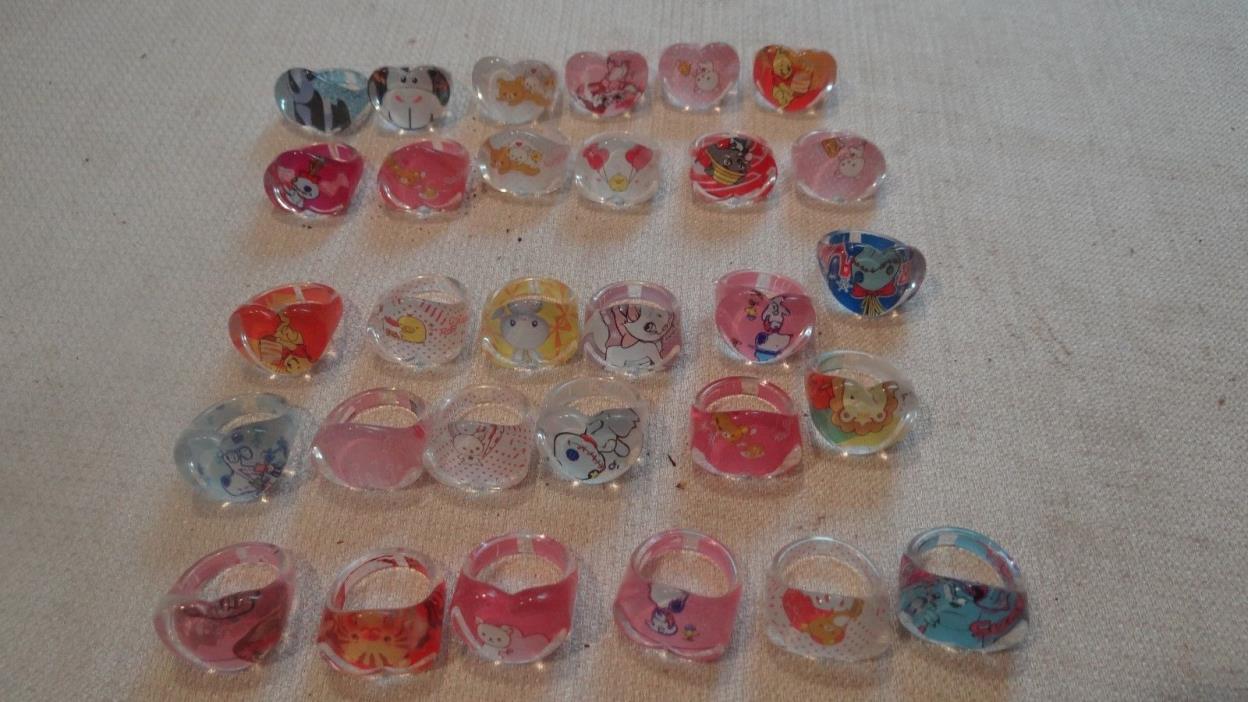 Lot of 30 Plastic Lucite Kids Rings Sully Monsters INC Winnie the Pooh Snoopy