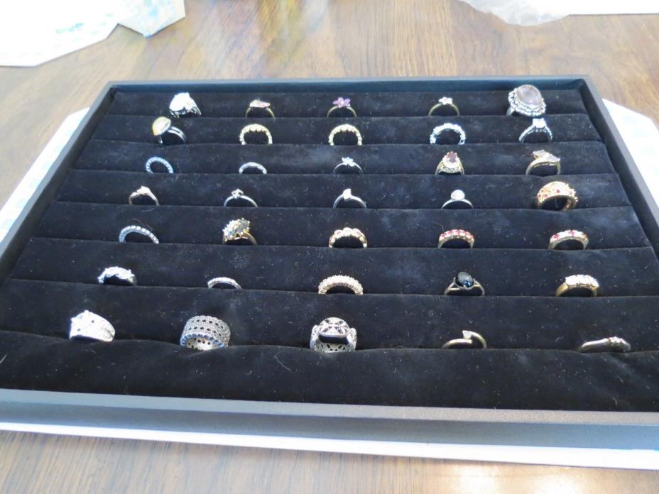 Lot of 35 Vintage Rings, Various sizes and Materials.