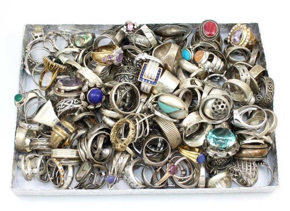 Large Sterling Silver 925 Ring Lot 160 Rings 750 Grams