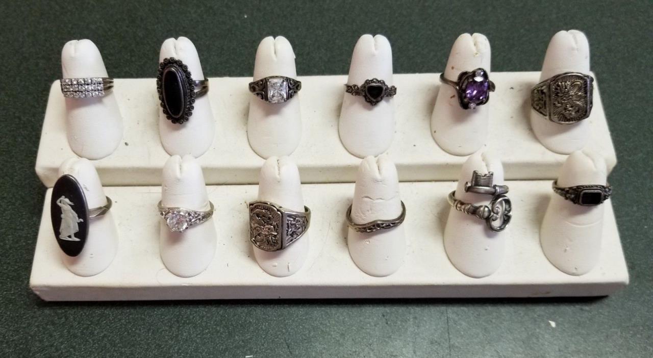 MIXED LOT OF 12 STERLING SILVER AND GEMSTONE RINGS