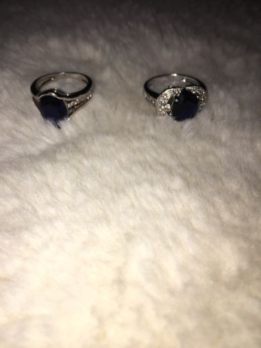 Set Of 2 Blue Sapphire Rings Size 6