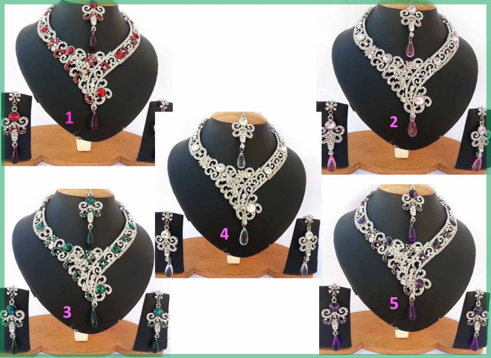 Wholesale Lots of 5 Silver Plated Fancy Designer Wedding Necklaces Jewelry Sets