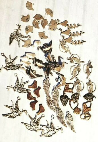 Lot Of Silver Bronze Bird Charms Jewelry Making Supplies 55+ bracelet wicca