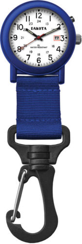 Dakota Watch Features blue aluminum casing and bezel. Stainless back. Moonglow E