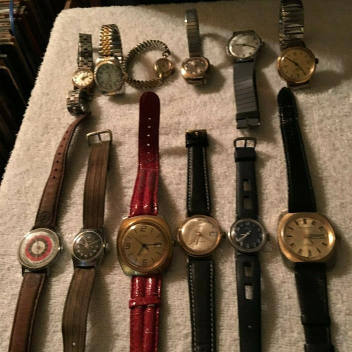12 Vintage Watches All Running Except One Wind Ups and One Quartz