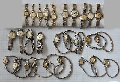 28-LOT Vintage LADIES Wrist Watches Parts Repair Swiss Manual Wind White Cases