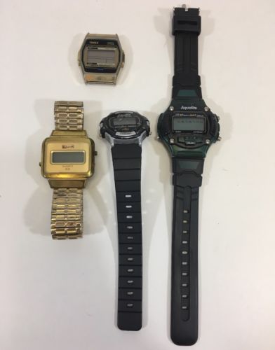 Men's Misc. Digital Watches Lot of 4 Bulova Time X Aqualite Non Working Repair