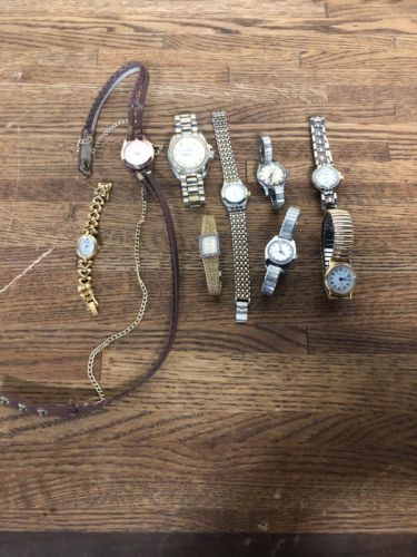 Lot Of 9 Ladies Wrist Watches Timex Armitron Gruen Waltham