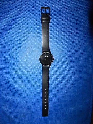 SKAGEN Freja Quartz 358SSLB Womens Black Leather Black Face SS Wrist Watch $95