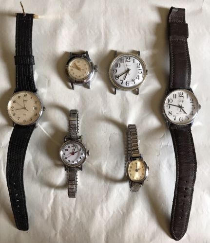 Lot Of 6 (Six) Timex Watches/ Faceplates Parts Analog Round