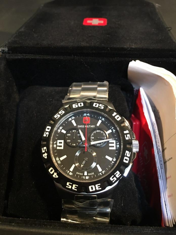 NEW Swiss Military 06-5R2-04-007 Racer Steel Chronograph Black Dial w/3-Sub Dial