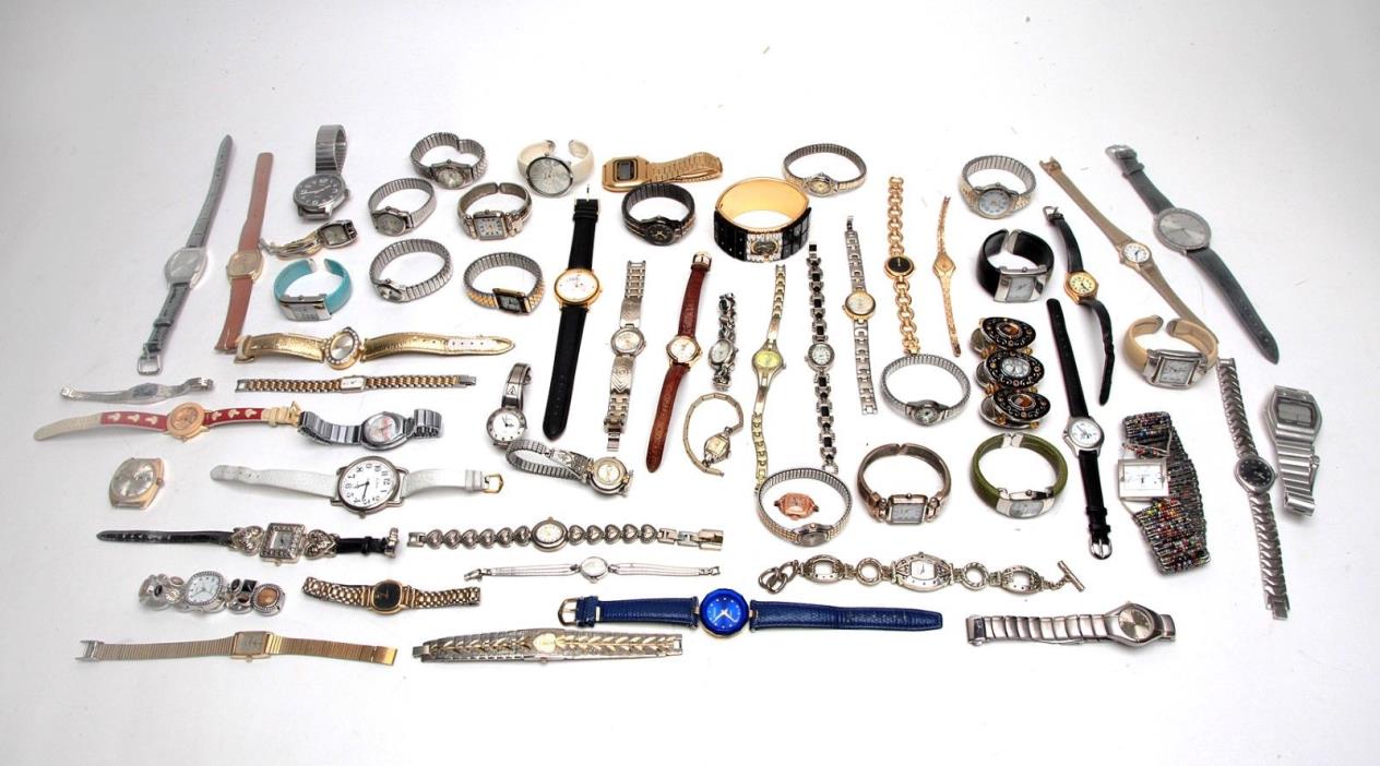 Vintage Lot of Men, Women's Watches (64), a Few Working, Need Batteries, Parts,