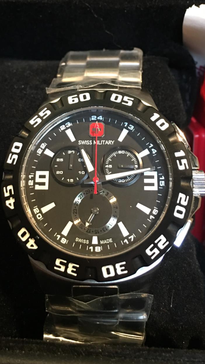 Swiss Military Racer Watch Stainless Steel Blk Dial 3-Sub Dials SWM06-5R2-04-007