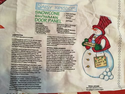 Lot 10 Vintage Daisy Kingdom SNOWMAN Door Panel Fabric Sno Cone Christmas