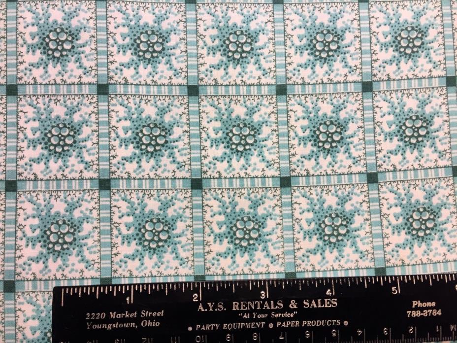 Vintage Cotton Fabric 40s50s CUTE Turquoise Bubble Squares 35w 1yd