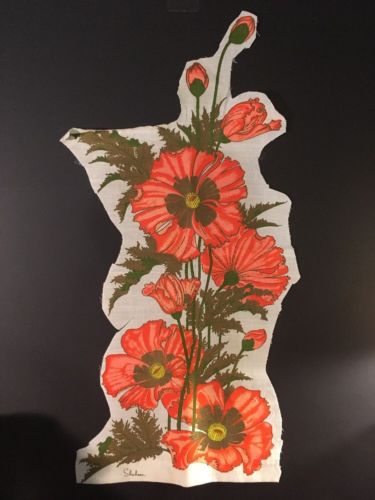 Signed Alfred Shaheen  Poppy Flower Hand Printed Fabric In Hawaii