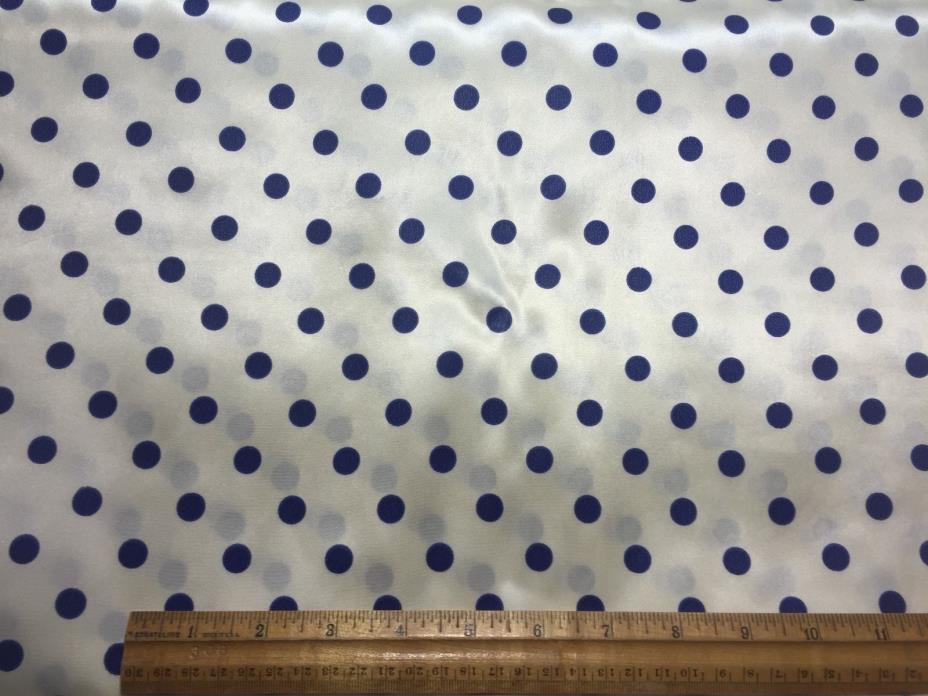 Vintage Rayon Fabric 60s CUTE Blue & White Polka Dot 42w 1yd