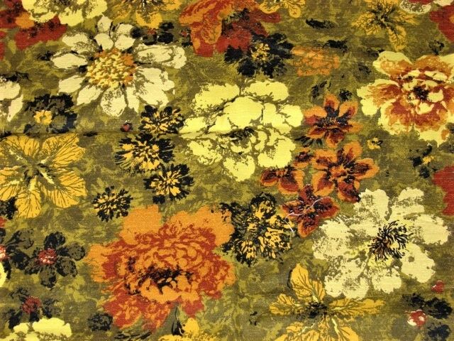 Vintage MCM Barkcloth Fabric 2 Yds Over-sized Garden Floral Print