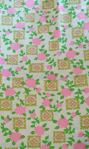 1 yard of vintage pink and green floral fabric retro