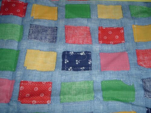 Vtg 70s Calico Patch Denim Jean Background Cotton Sew Quilt Fabric 70x43 #pb5
