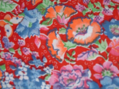 Vtg 70s Small Blue Orange Pink Red Flowers Cotton Sew Quilt Fabric 2ydx43 #pb5