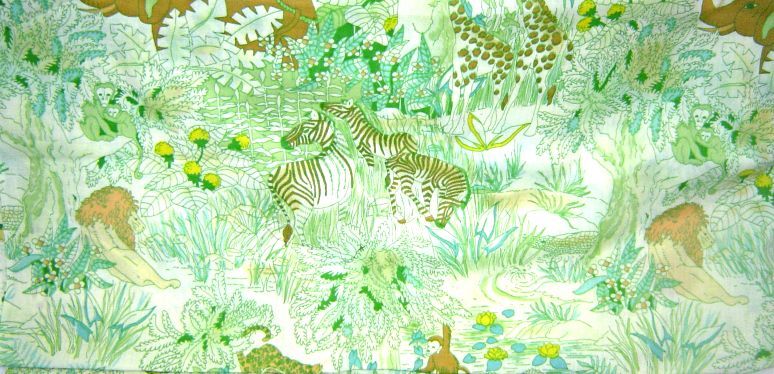 Vintage Light Green and Rust Jungle Theme Cotton Fabric
