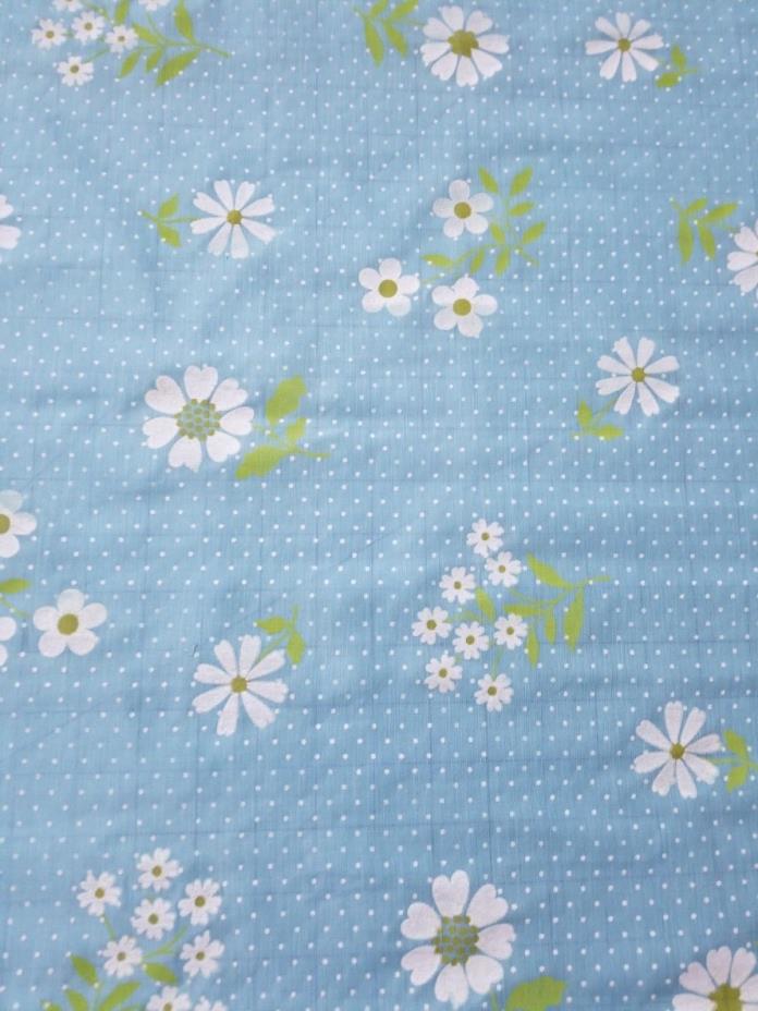 Vintage flocked dotted swiss fabric~ Flocked Daisies on Blue semi sheer