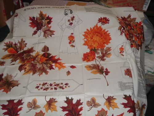 Vtg Autumn Leaves Shirt Dress Runner Tote Quilt Applique Craft Fabric Panel #mfb