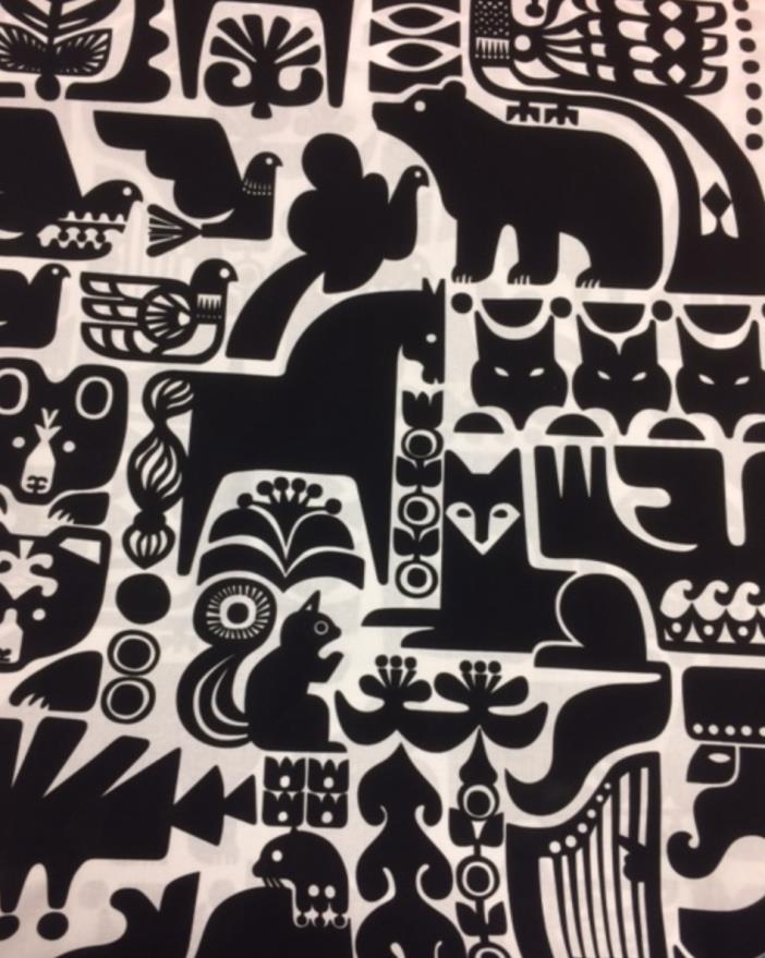 New  1/2 yd  MARIMEKKO  KUTSU Animal Print Black and White Fabric