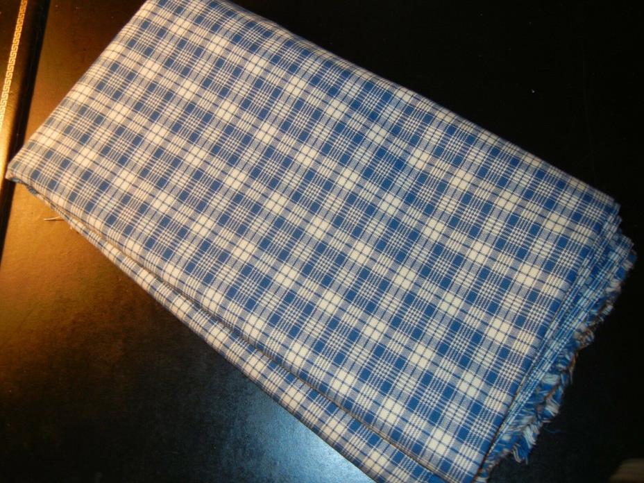 Vintage Cotton Blend / White Navy Small Plaid / 3yds Home Decor Fabric