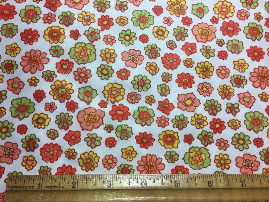 Vintage Cotton Fabric 50s CUTE Lil Green Yellow Pink Red Posies 35w 1yd